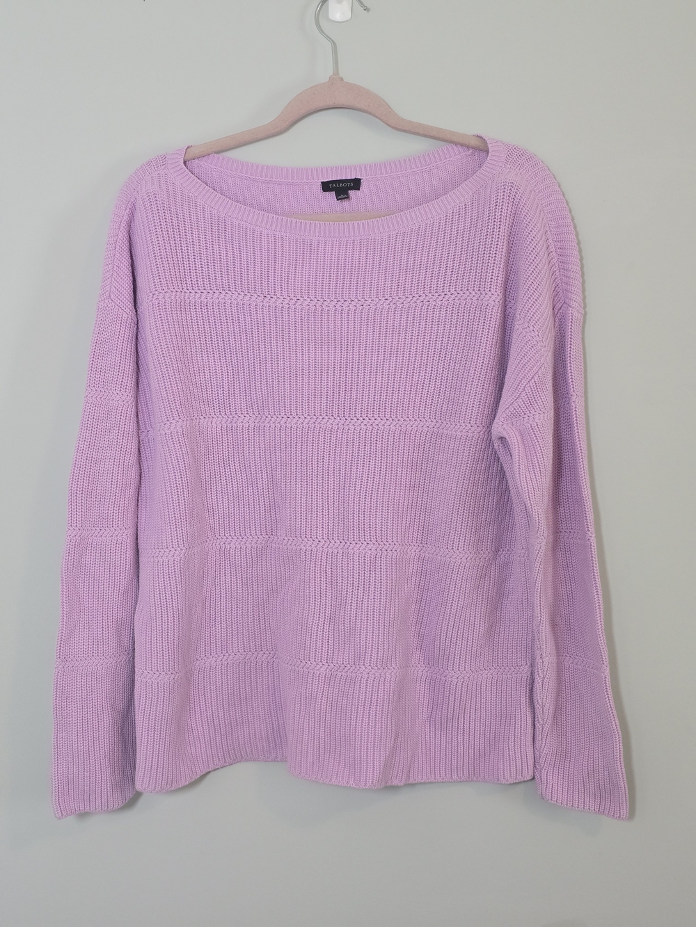 Talbots Pima Cotton Light Lavender Textured Scoop Neck Knit Sweater Women's L